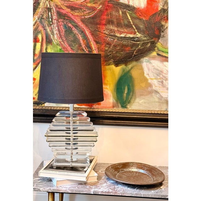 1970’s ‘Karl Springer/ George Bullio Style’ Large Scale Stacked Pyramid Lucite & Silver Table Lamp. Rare mid-century gem...