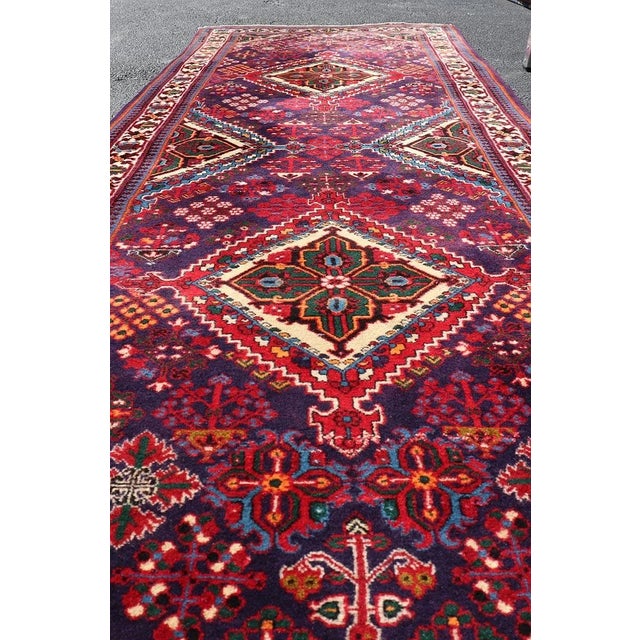 Antique Persian Joshaghan Runner With Diamond Medallions in Deep Red 3'5 X 10'6 For Sale - Image 9 of 12