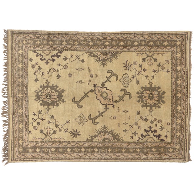 50925 Vintage Turkish Oushak Rug, 05'08 x 07'10. The Secret Garden: A Vintage Turkish Oushak Masterpiece of Anatolian...