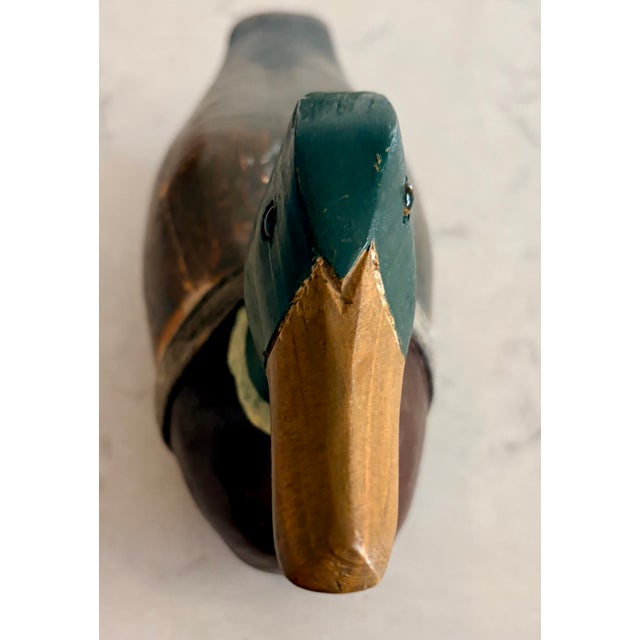 Early 20th Century Early 20th Century Folk Art Hand Carved Wooden Mallard Duck Decoy For Sale - Image 5 of 12