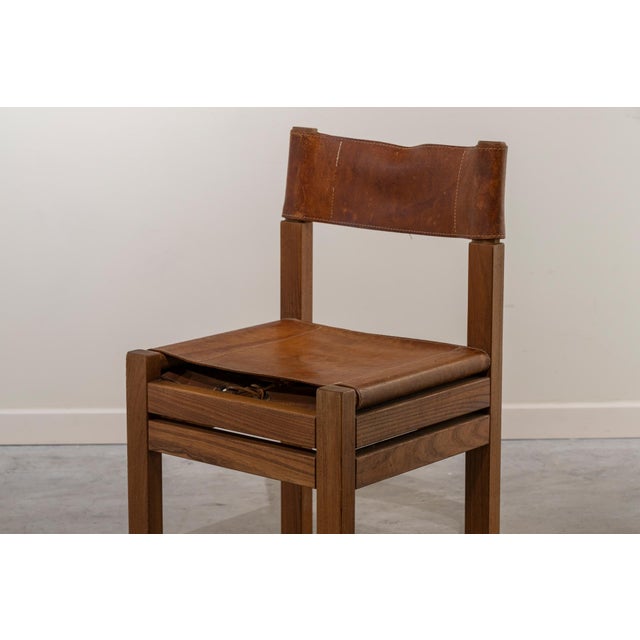 Rationalist French Chairs in Leather and Wood, 1970s, Set of 2 For Sale - Image 6 of 12