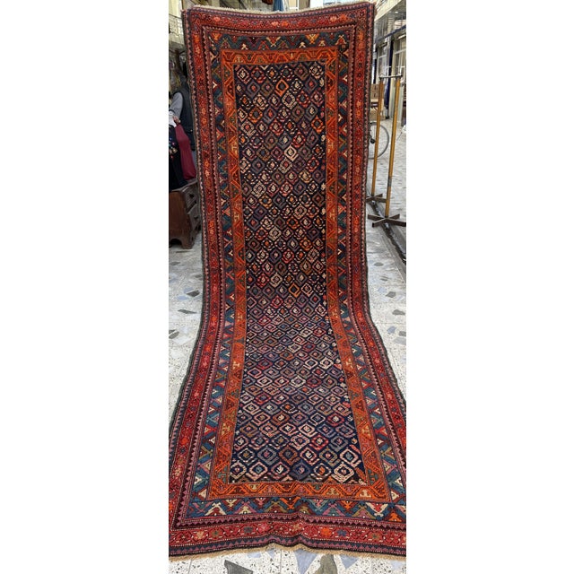 Navy Blue 1970s Indigo Persian Sarab Diamond Lattice Runner Rug - 3'10" X 11'9" For Sale - Image 8 of 10