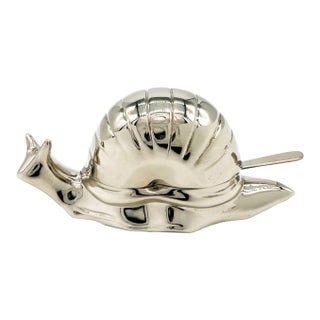 Mid-Century Silver-Plated Snail Caviar/ Butter Dish With Glass Liner & Spoon – Whimsical / Hollywood Regency For Sale