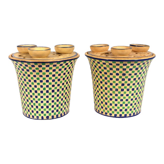 Regency Geometry: A Pair of Diced Caneware Bough Pots For Sale