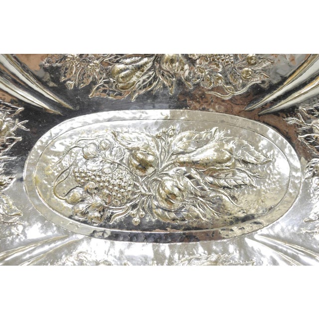 Victorian Antique Victorian Silver Plated Fruit Harvest Repousse Centerpiece Fruit Bowl For Sale - Image 3 of 16