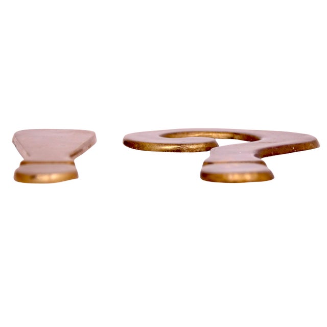 Solid brass paperweights for urgent exclamation point and inquiry question mark stacks of unruly papers. Question mark, 6"...