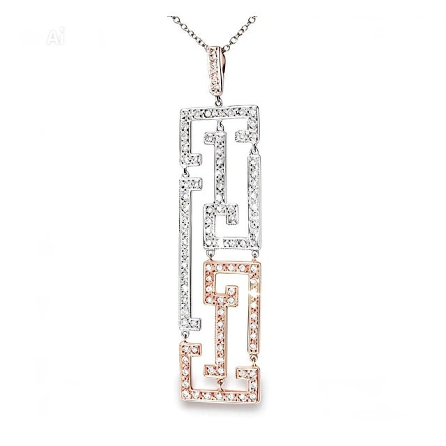 Mid 20th Century 14k 2 Tone White Rose Gold Diamond Oriental Station Necklace For Sale - Image 4 of 4