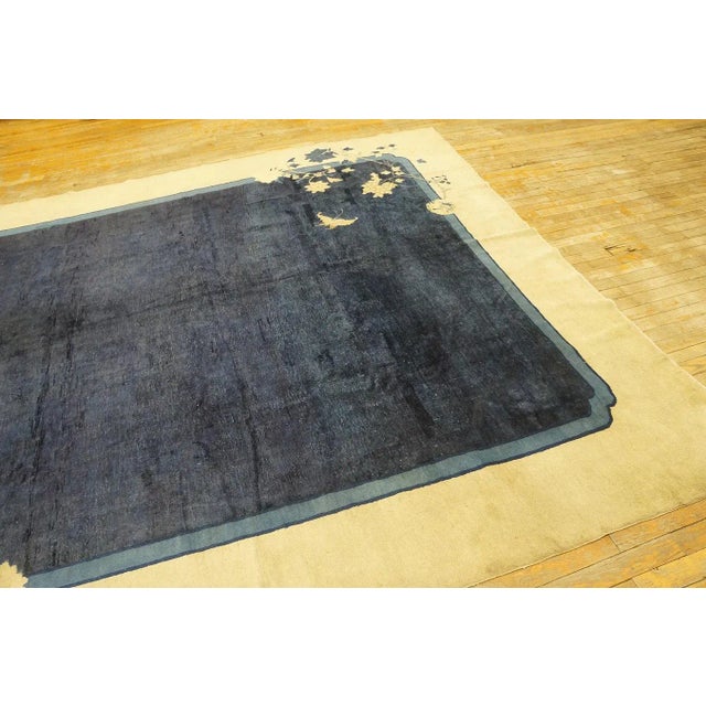 1920s 1920s Navy Blue Open Field Floral Antique Chinese Peking Rug 7' 10'' X 9' 6'' Wool & Silk Knotted Carpet For Sale - Image 5 of 9