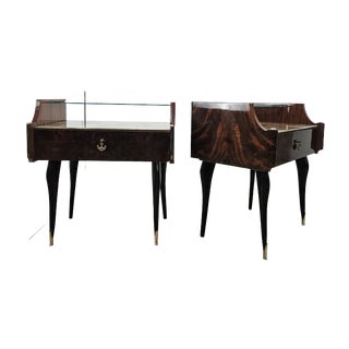 Mid-Century Mahogany Nightstands with Double Glass Tops, 1960, Set of 2 For Sale