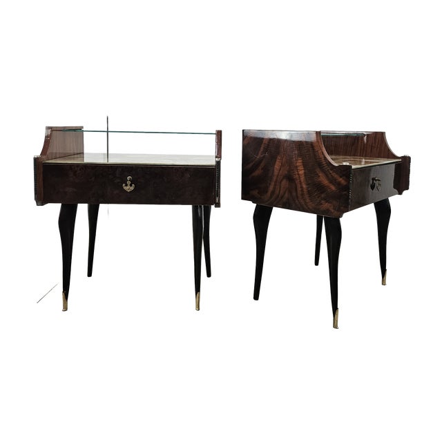 Mid-Century Mahogany Nightstands with Double Glass Tops, 1960, Set of 2 For Sale