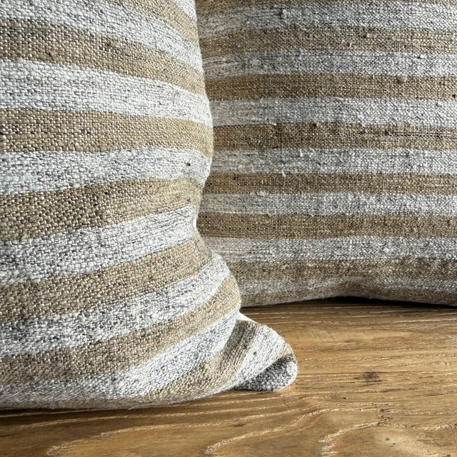 Pair of Vintage Rug Pillow Cover With Stripes For Sale - Image 4 of 7