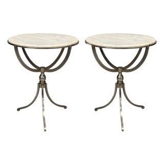 Neoclassical Style, Steel, Marble, End Tables, Usa, 20th C. For Sale