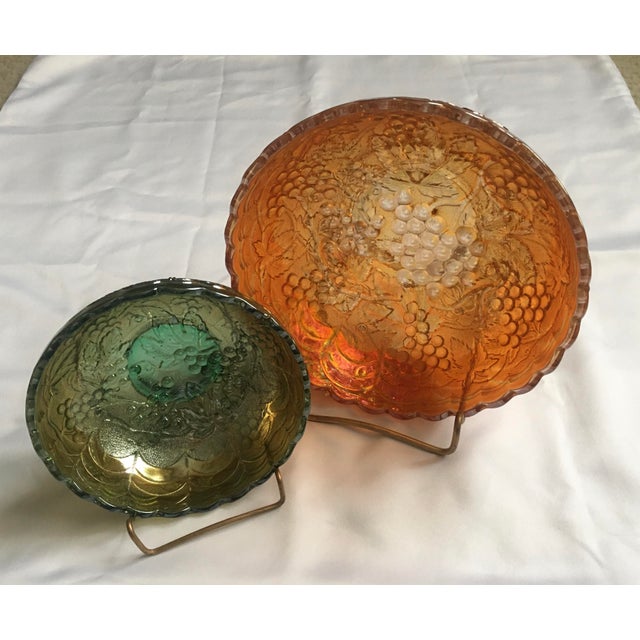Glass Imperial Glass Iridescent Marigold & Green Bowls - a Pair For Sale - Image 7 of 7
