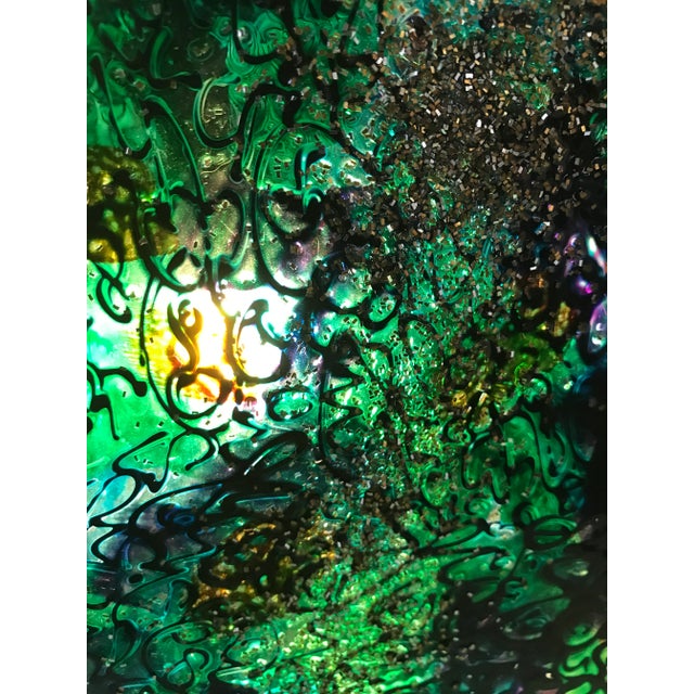 2000s Original One of a Kind Tall Square Blue-Green Color Mix Vase Signed by Monique Nichols For Sale - Image 12 of 12