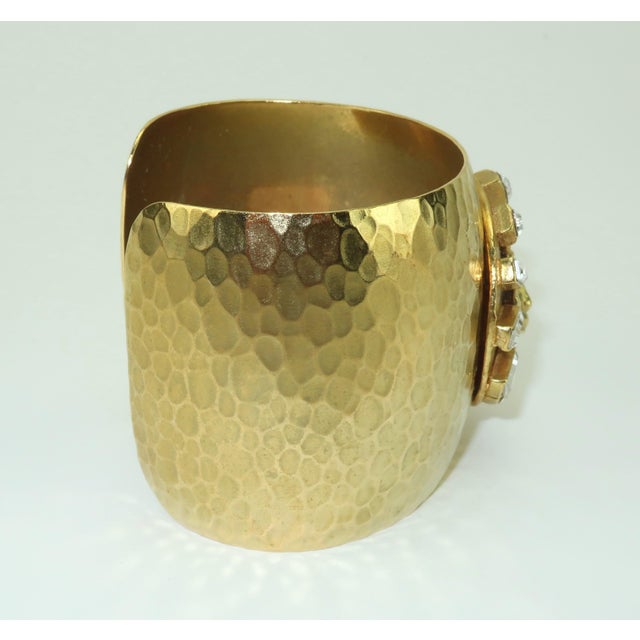 Gold Gerard Yosca Gold Plate & Rhinestone Cuff Bracelet With Lion Motif For Sale - Image 8 of 12