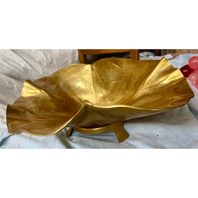 Virginia Metalcrafters Harvin Virginia Metalcrafters Large Lotus Anodized Gold Aluminum Bowl on Stand For Sale - Image 4 of 12