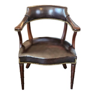 1920s Original Federal Waxed Leather Office Desk Arm Chair For Sale