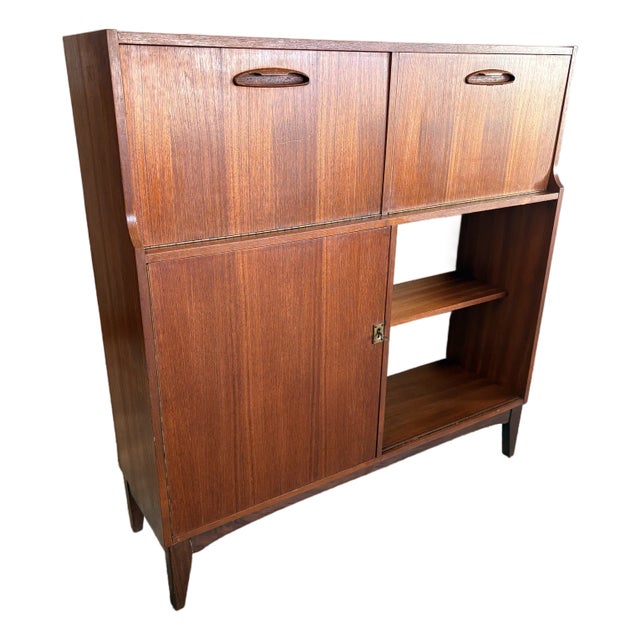 Authentic Vintage British Mid-Century Teak Drop-Front Cabinet Bar Inspired by G Plan For Sale