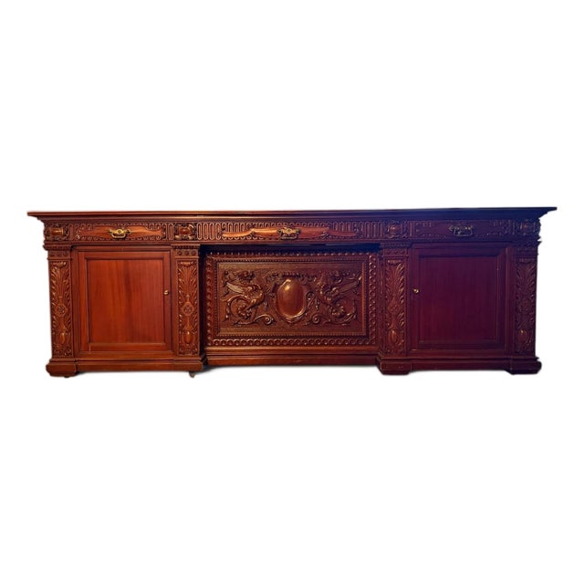 Presidential "Resolute Desk" Carved Mahogany Handcrafted Executive Partners Desk For Sale
