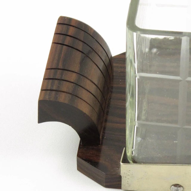 1930s Art Deco Macassar Wood and Crystal Cookie Box Candy Jar For Sale - Image 5 of 9