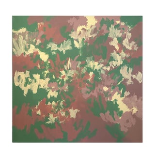 Late 20th Century Extra Large Green, Yellow, and Mauve Abstract Painting on Canvas For Sale