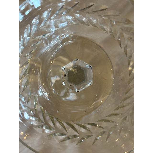 Lovely set of 4 cut crystal martini glasses with laurel leaf motif around the upper edge. Excellent vintage condition