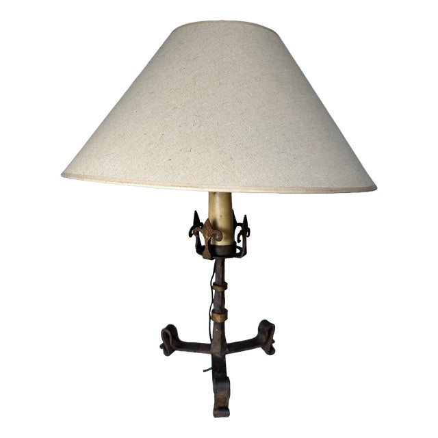 Vintage Spanish Brutalist Table Lamp in Wrought Iron, 1960s For Sale