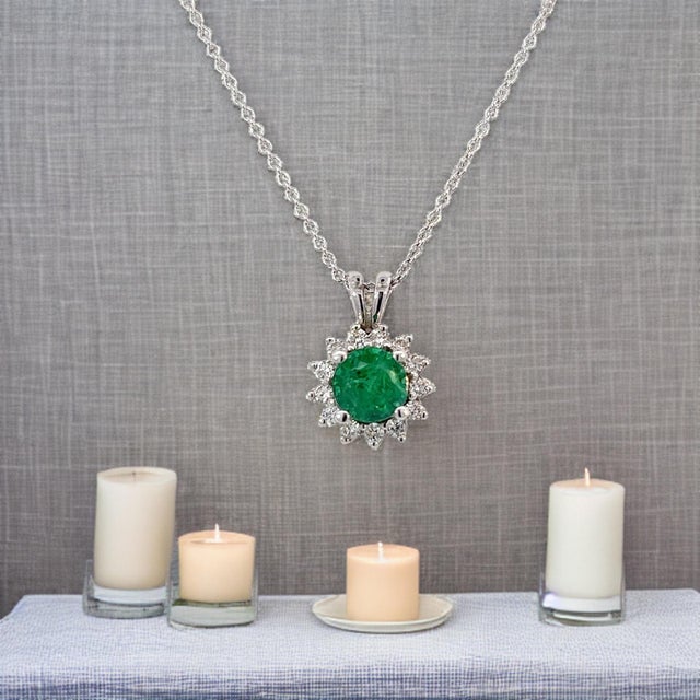Natural Emerald Diamond Pendant With Chain 17.5" 14k WG 1.35 TCW Certified $4,975 216665 Made in Italy This is a Unique...