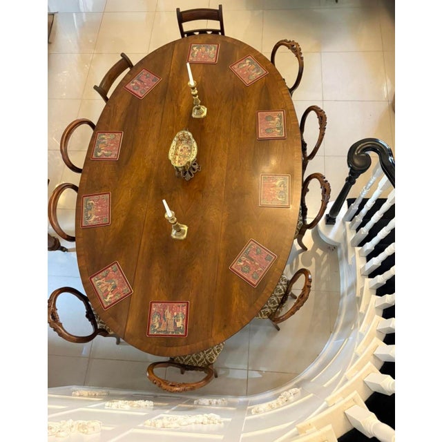 Large antique quality figured walnut 10 Seater wake dining table having a large quality figured walnut crossbanded top...