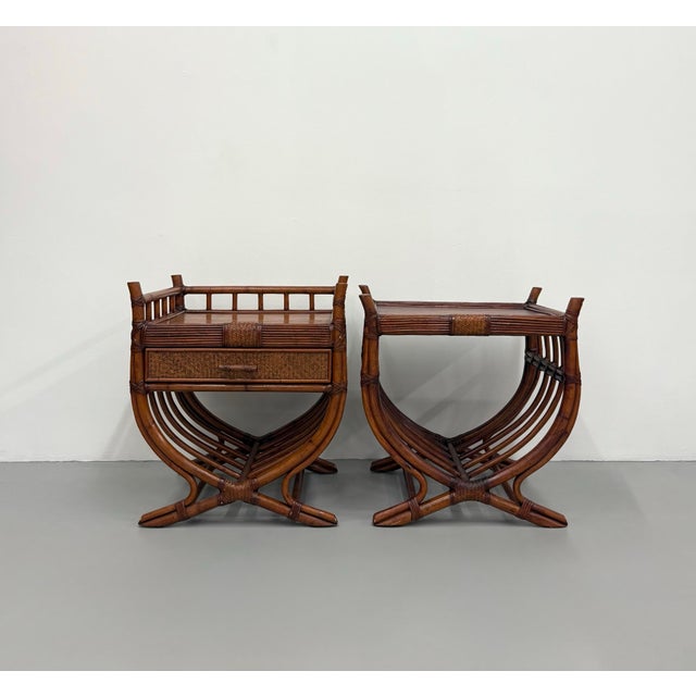 Coastal Vintage Rattan & Woven Rattan Coastal Nightstands - Set of 2 For Sale - Image 3 of 6