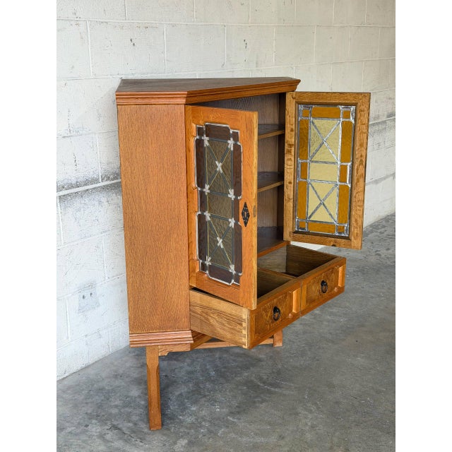 1960s Oak Corner Storage Cabinet With Glass Doors Danish Mid-Century Modern 1960s For Sale - Image 5 of 12