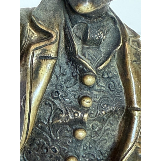 Antique Continental Bronze Figure of an 18th-Century Gentleman, Shielding Eyes, on Marble Plinth — Austrian School, Circa 1900 For Sale - Image 4 of 12
