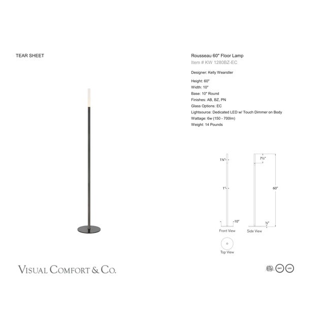 Kelly Wearstler by Visual Comfort Signature Rousseau 60" Floor Lamp in Bronze with Etched Crystal Designer: Kelly...