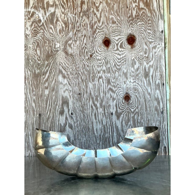 Boho Chic Vintage Boho Hammered Metal Victoria Tray For Sale - Image 3 of 12