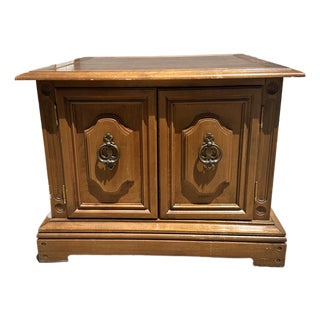 1970s Riverside Furniture 5128-B Solid Wood Pecan Cabinet / End Table – Original Finish, Made in Usa, Can Be Sold Alone or as a Set. For Sale