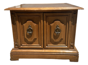 1970s Riverside Furniture 5128-B Solid Wood Pecan Cabinet / End Table – Original Finish, Made in Usa, Can Be Sold Alone or as a Set.