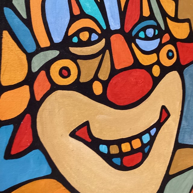 Mid 20th Century Modern Colorful Cubist-Style Framed Painting With Smiling Clown “ Smile “ by Wrasky For Sale - Image 10 of 12