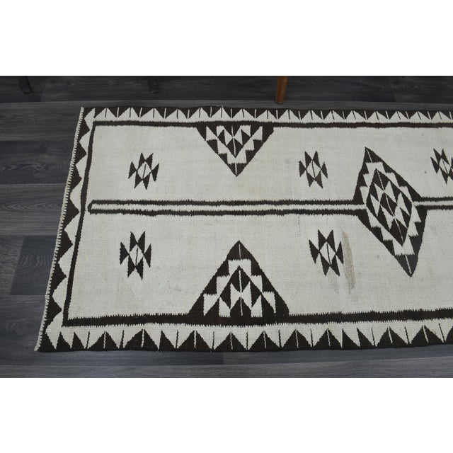 1970s Vintage Turkish Handmade Wool Cotton White Runner Rug For Sale In San Francisco - Image 6 of 11