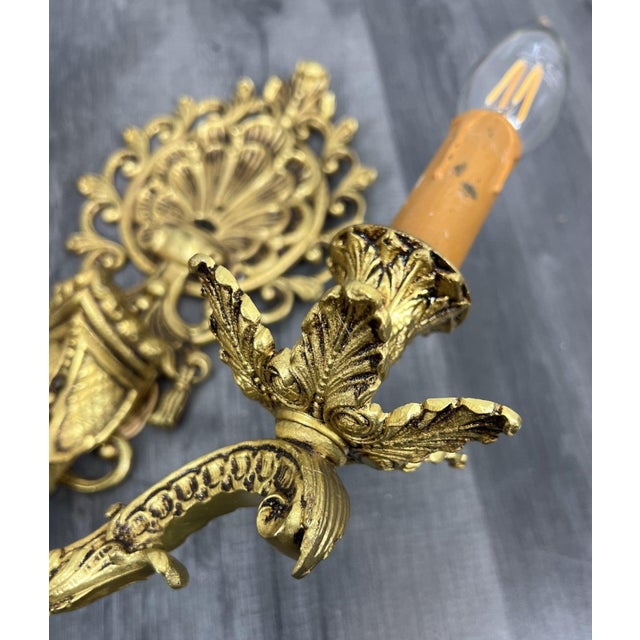 Metal Vintage French Wall Lamps in Brass, Set of 2 For Sale - Image 7 of 15