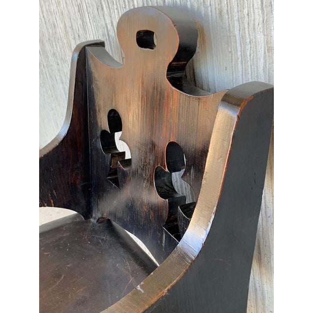 20th Century Carved Walnut Spanish Rocking Chairs Featuring Ace of Clubs For Sale In Miami - Image 6 of 13