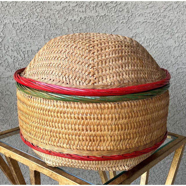 Circa 1960/1970 Chinese Rattan & Bamboo Two-Tier Betrothal / Wedding Basket For Sale - Image 15 of 18
