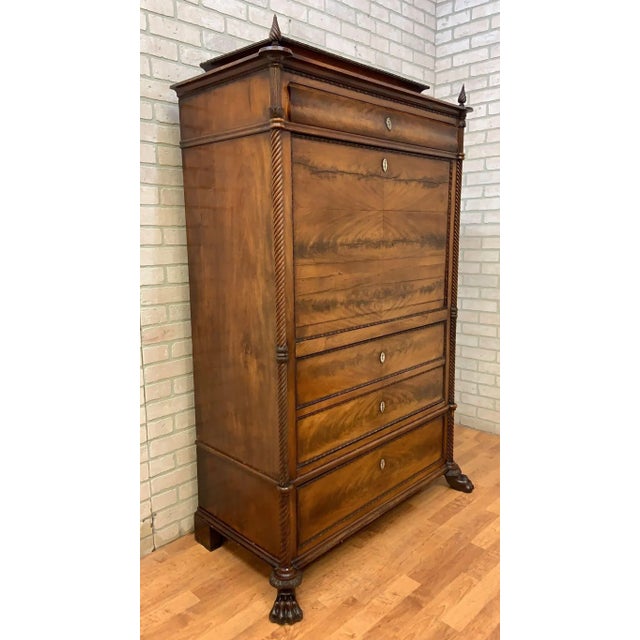 Wood Antique Danish Louis Philippe Empire Style Mahogany Secretary Desk For Sale - Image 7 of 10