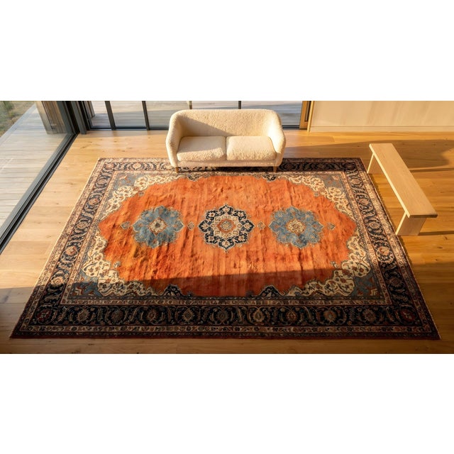 1880s Red Open Field Medallion W. Persian Bijar Rug 11'3" X 18' Handknotted Wool Carpet For Sale - Image 15 of 17