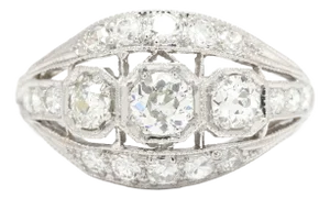 1920s Art Deco 1.28ctw Diamond Dome Ring, Platinum, Ring Size 7.75