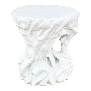 Vintage Faux Bois Ceramic Garden Stool For Sale