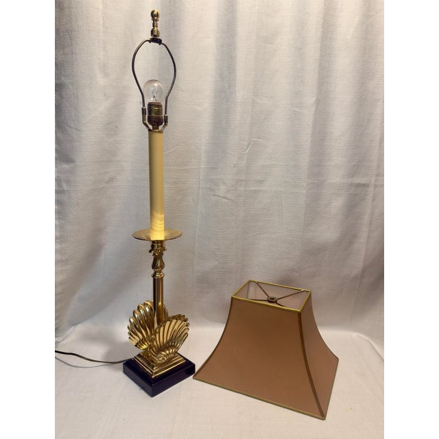 Sarreid Ltd. 1970s Sarried, LTD Solid Brass Shell Candlestick Table For Sale - Image 4 of 13
