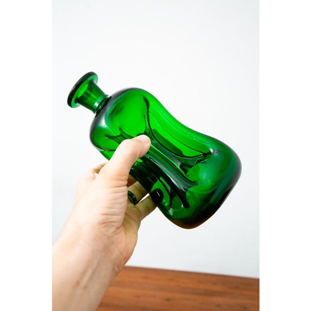Mid-Century Modern Mid 20th Century Modern Art Glass Studio Decanter Green Barware Holmegaard Kluk For Sale - Image 3 of 12