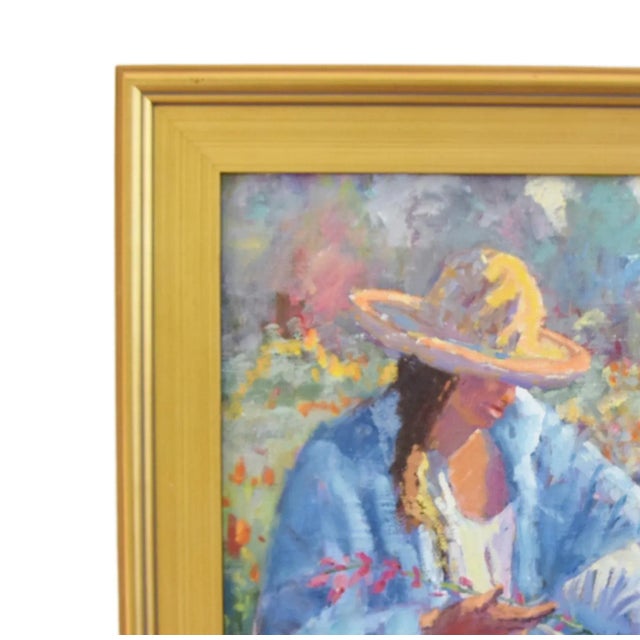 Silvio Silvestri, Listed Artist Woman Gathering Flowers Landscape Oil Painting Including the Antiqued Gold Wood Frame For Sale - Image 4 of 13
