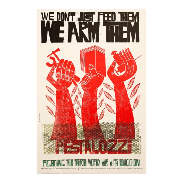 1994 British Vintage Poster, We Don't Just Feed Them, We Arm Them (The 100 Best Posters Collection) For Sale