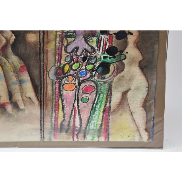 Abstract Vintage Orignal Lucia Wilcox Gouache Mixed Median Abstract Nudes Painting Sketch For Sale - Image 3 of 7